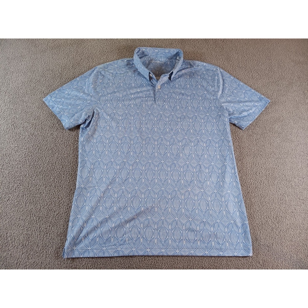 Mizzen+Main Polo Shirt Mens XL Trim Blue Geometric Print Performance Golf